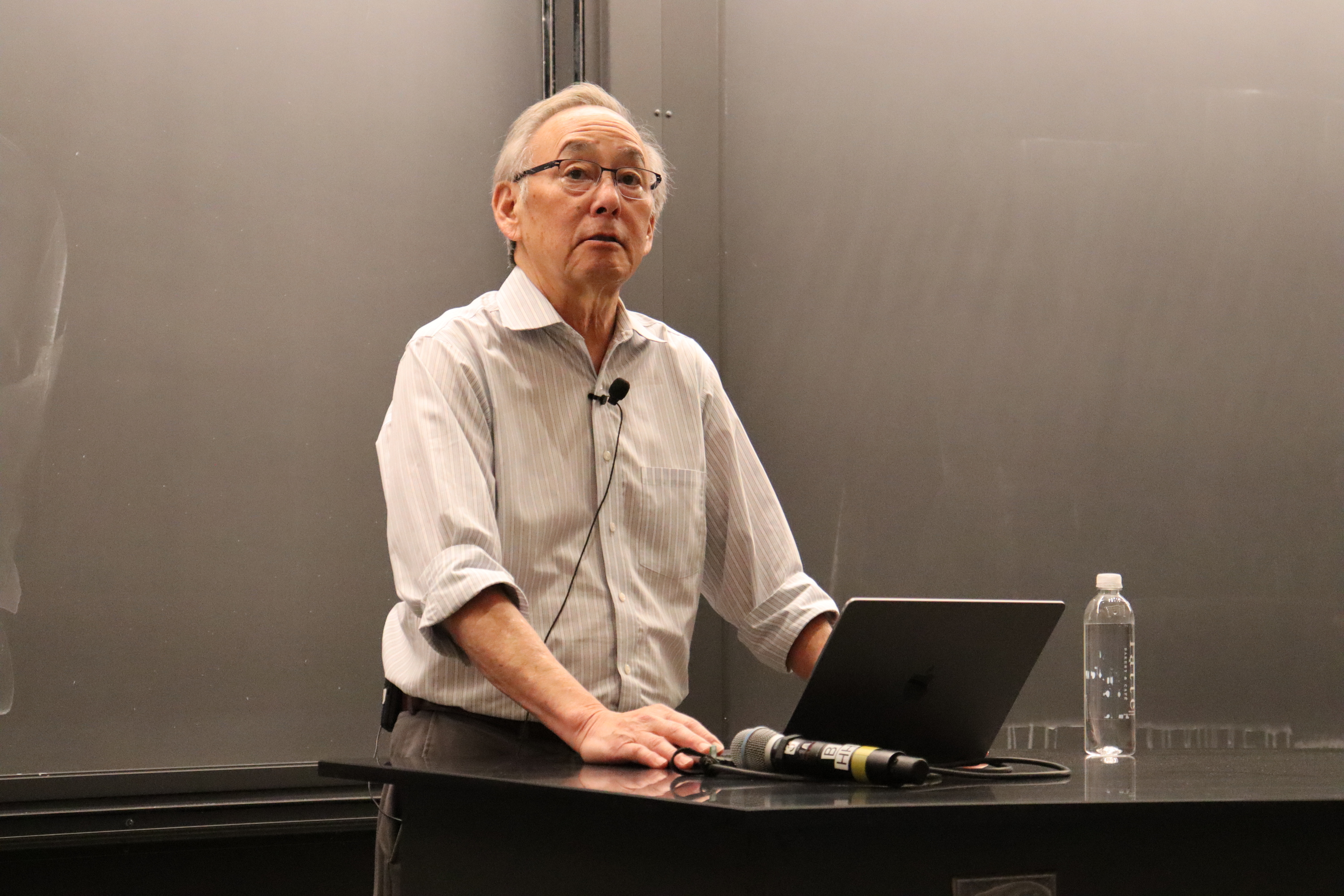 Steven Chu delivers a lecture about the challenges of climate change.