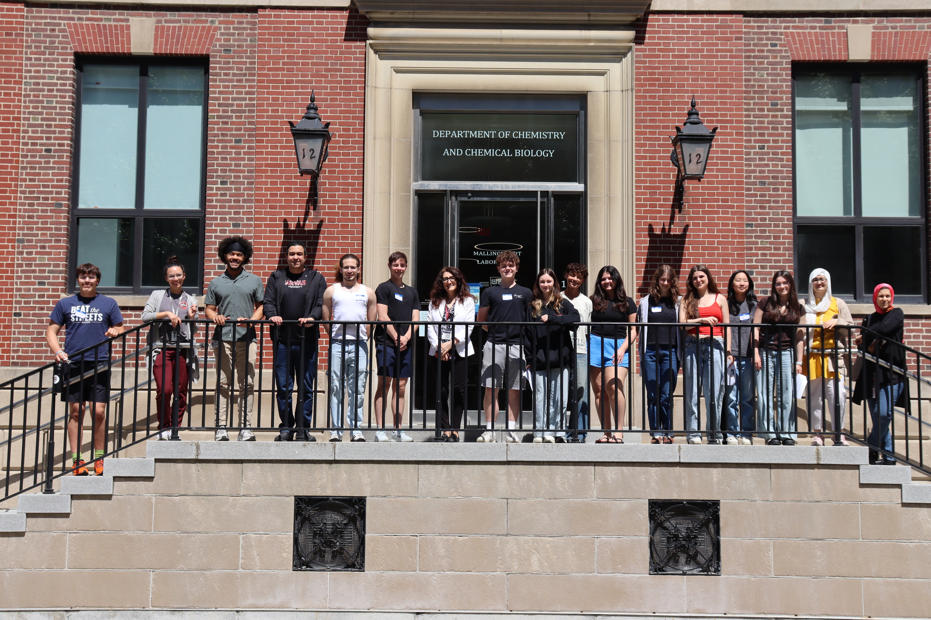 Watertown High School students visiting CCB, posing in front of the CCB building.