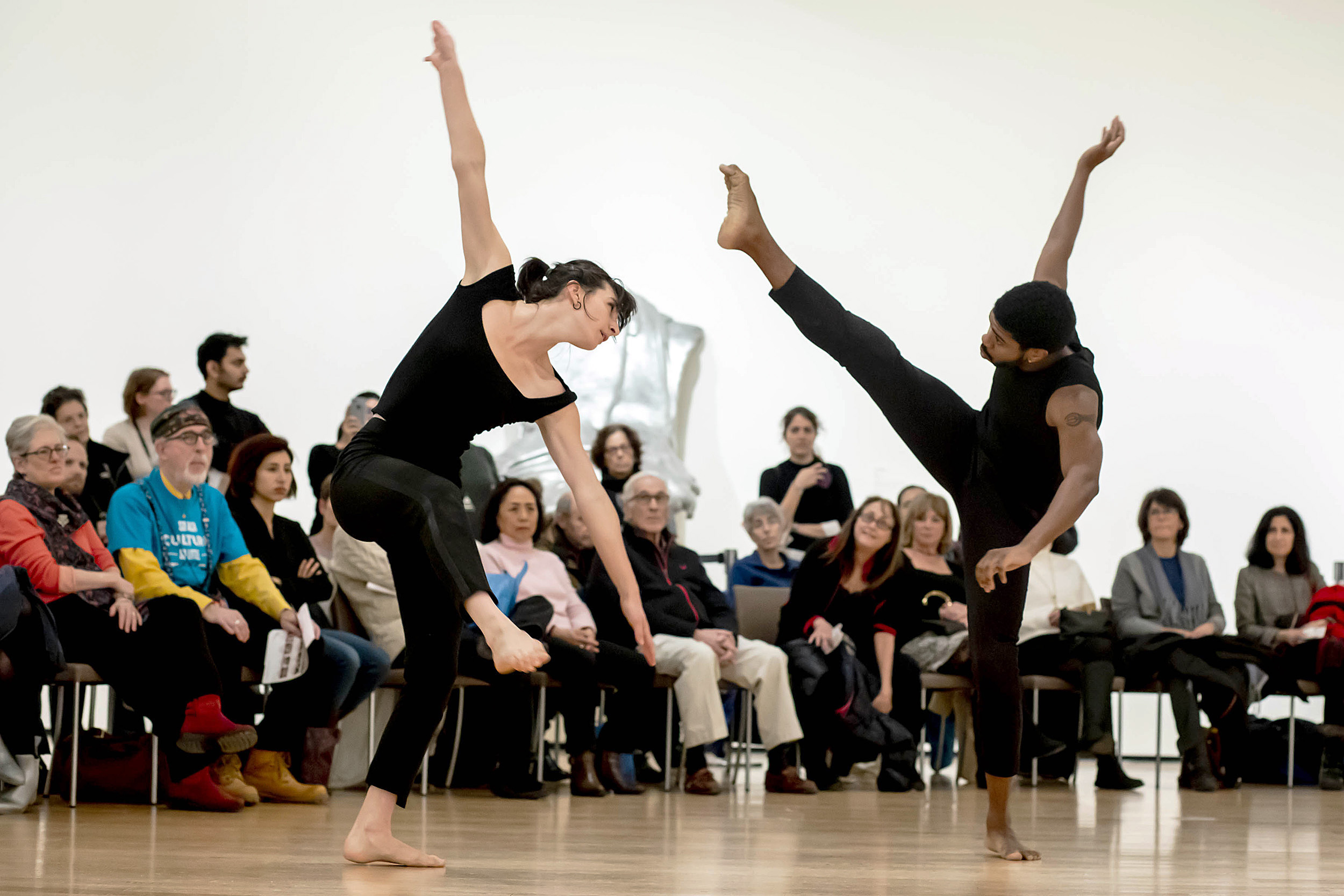 Frederick Moss performing a duet with Caitlin Canty at the Museum of Fine Arts' annual Hanukkah celebration.