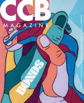 The cover of the 2021 CCB Magazine has a colorful graffiti image of two hands embracing with 