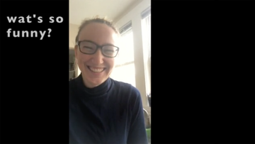 A screenshot of Becca laughing