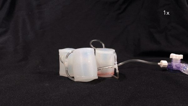 A soft robot undergoes a compression test