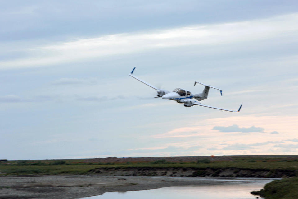 Anderson's airborne eddy-covariance system flies over melting permafrost in Alaska